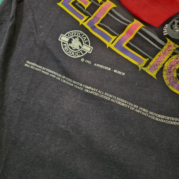Vintage 1992 Bill Elliott Budweiser NASCAR Tee XL “Nothing Beats a Bud” Black - Picture 5 of 6